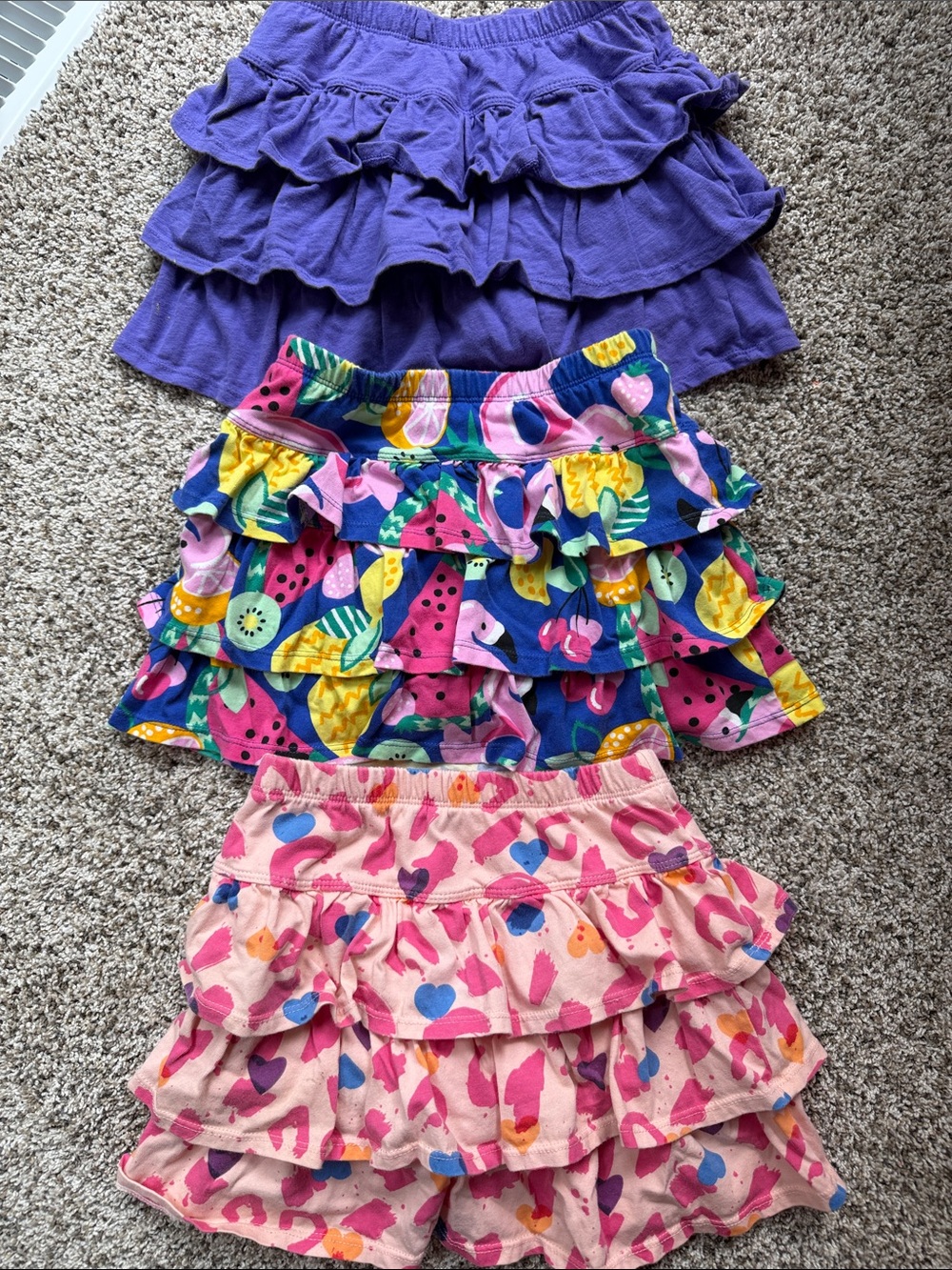 3 - Amazon Essentials Skorts size medium 8 - Purple, Multicolor & Fruit Ruffle
